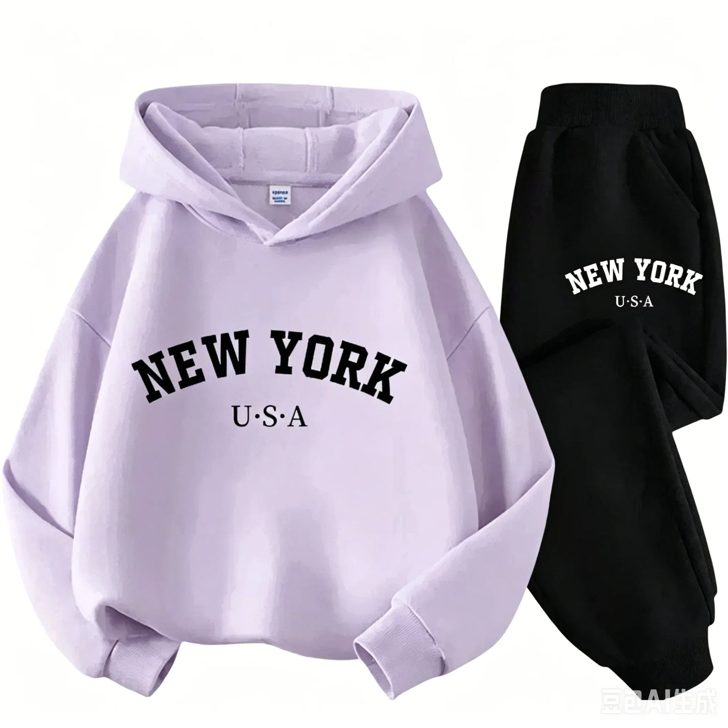 Children Hoodie Set Autumn Winter New York USA Letter Graphic Sweatshirt Pant Suit Baby Boy Girl Kid Sport Two Pieces Tracksuit
