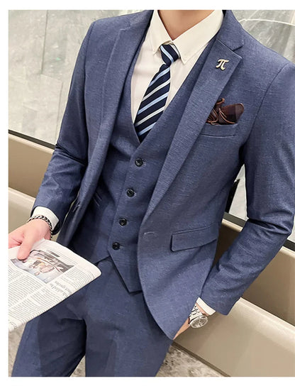 S-5XL Jacket Vest Pants Boutique Solid Color Casual Business Office Slim Mens Suit Groom Wedding Gown Blazer Waist Coat Trousers