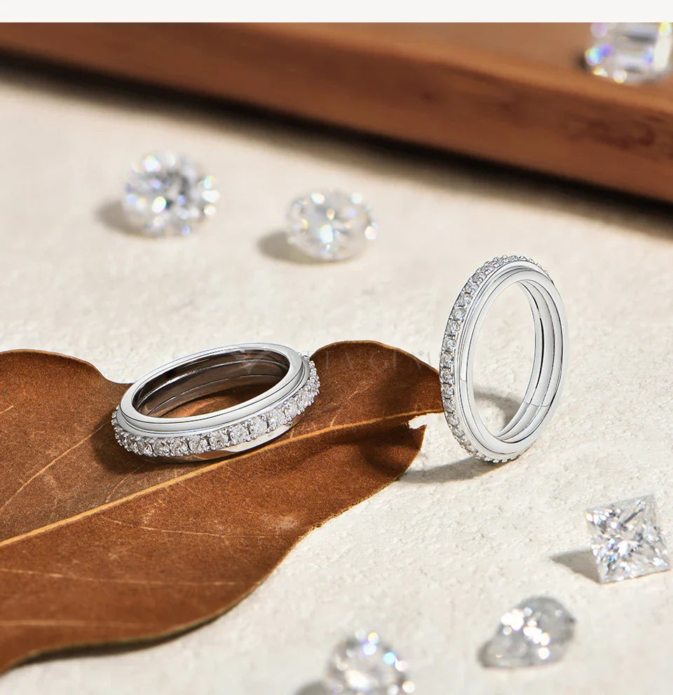 Hot Moissanite Rotating Rings for Women Men 925 Sterling Silver Fidget Anxiety Ring Versatile Daily Wear Simple Jewelry