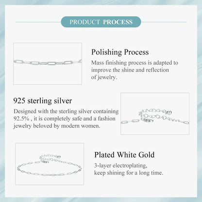 Solid 925 Sterling Silver Square Chain Bracelets for Women, White Gold Plated Handmade Basic Bracelets Birthday Gift