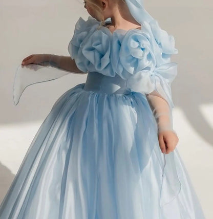 White Flowers Fairy Flower Girl Dress for Wedding Knee Length Organza Communion Dress Girls Birthday Party Ball Gowns