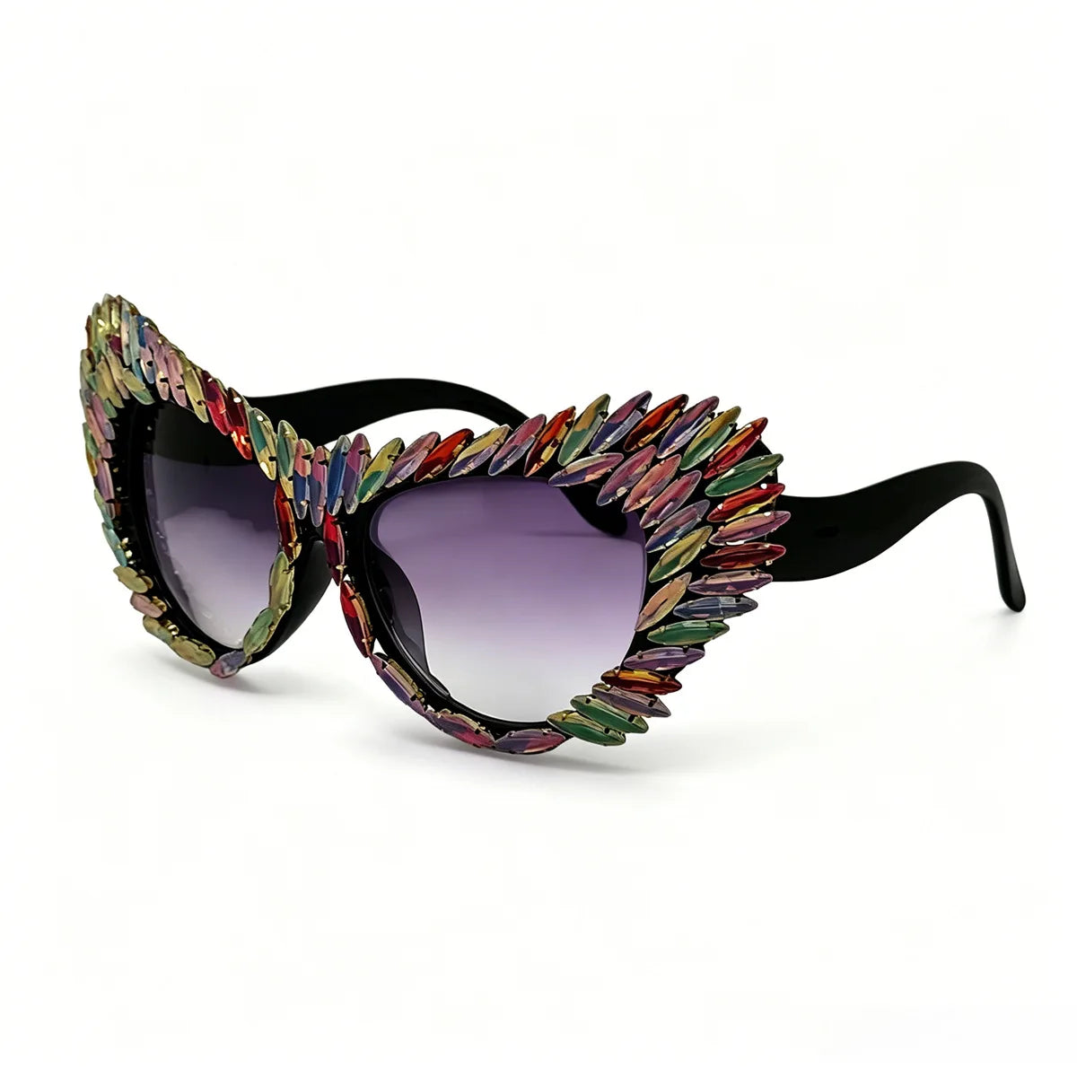 Retro Y2K Oversized Cat Eye Sunglasses for Women Rhinestone Gold Spike Gradient UV400 Punk Nightclub Party Festival Eyewear