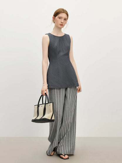 2025 Summer Women's Waist-Defining Sleeveless Shirt - A-Line Silhouette & Breathable Linen Blend for Effortless Chic