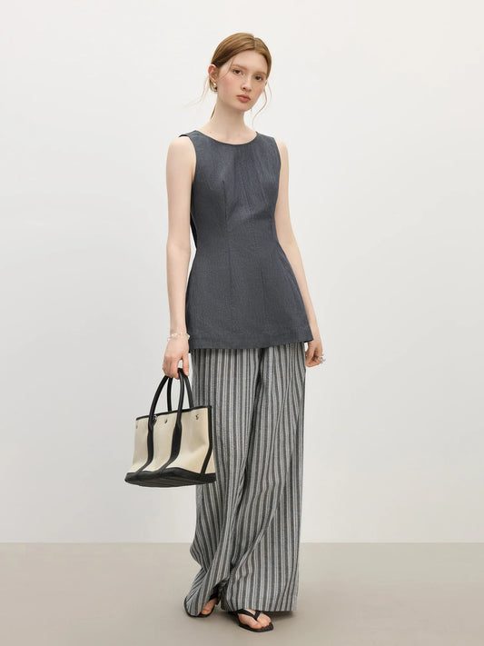 2025 Summer Women's Waist-Defining Sleeveless Shirt - A-Line Silhouette & Breathable Linen Blend for Effortless Chic