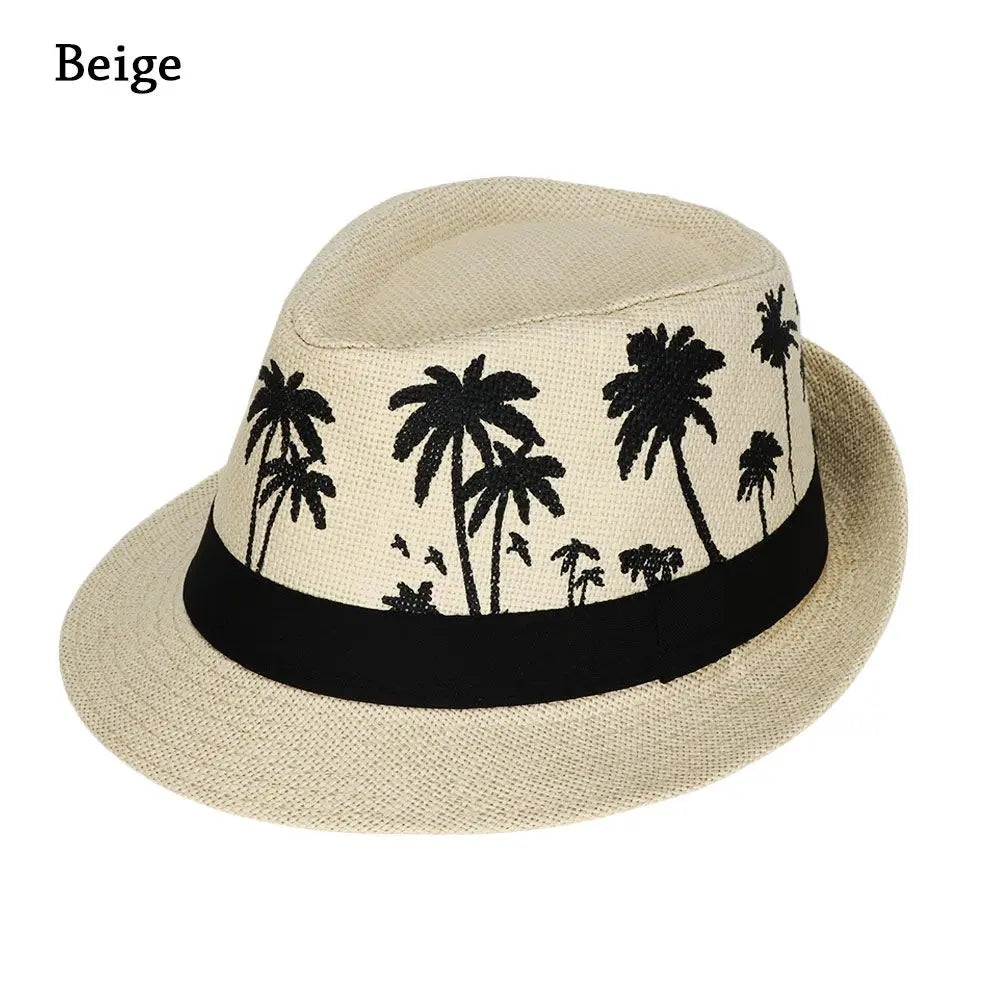New Spring Summer Beach Cap Men Women Coconut Trees Pattern Top Hats Fedora Cap Jazz Hat Casual Fashion Sun Hat