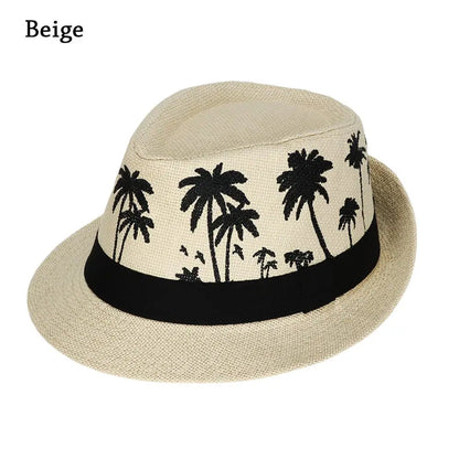 New Spring Summer Beach Cap Men Women Coconut Trees Pattern Top Hats Fedora Cap Jazz Hat Casual Fashion Sun Hat