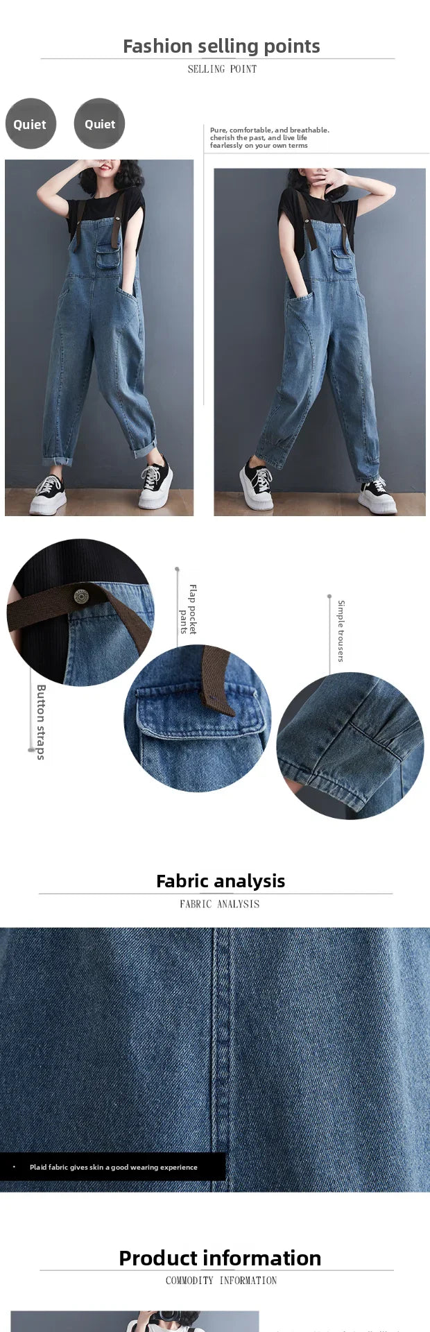 Loose Women's Denim Overalls Faionable Spring Summer High Waist Long Pants Thermal Properties Deep Color Korean Sle