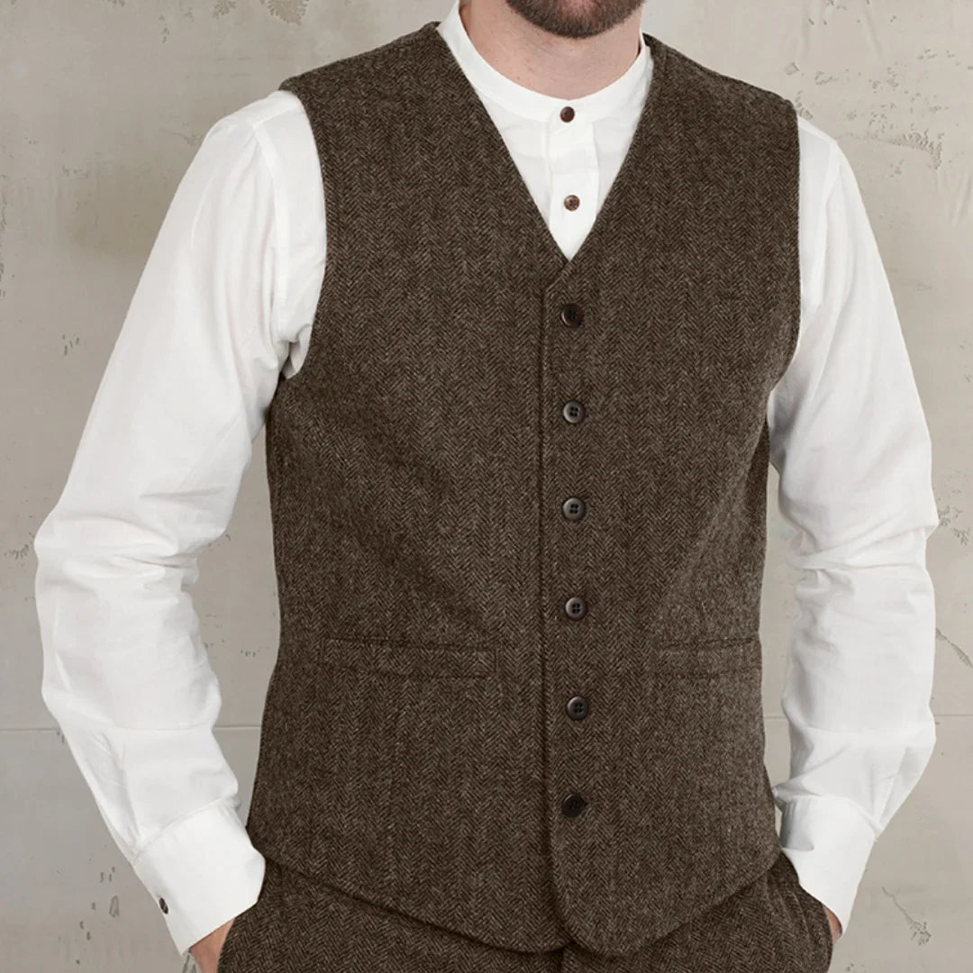 Men Vest Dark Gray Herringbone V Neck Waistcoat For Wedding Business Birthday Banquet Work Office Casual Daily Men Suit Vest