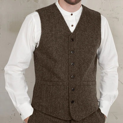 Men Vest Dark Gray Herringbone V Neck Waistcoat For Wedding Business Birthday Banquet Work Office Casual Daily Men Suit Vest
