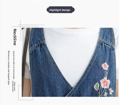 Spring 2025 New Vintage Large Size Loose Embroidered Denim Overalls High Waist Long Pants Women's Faion Casual Jeans