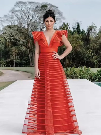 A Line Fuchsia Formal Dresses Pleat Sleeveless Prom Gown for Woman Deep V Neck Wedding Party Dress robe de bal Customized