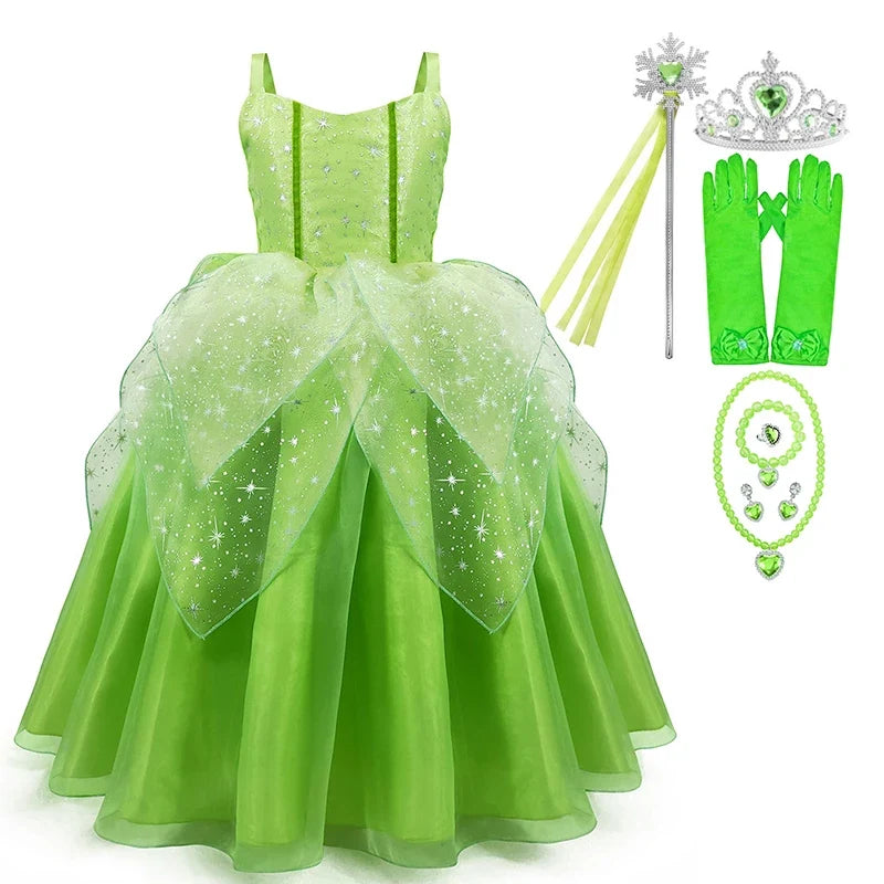 Girls Fairy Dress Up Kids Princess Green Flower Fairy Dress With Wings Princess Costume Party Tinkerbell Tinker Bell Dresses