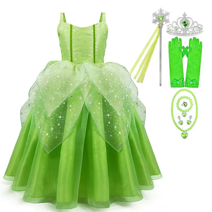 Girls Fairy Dress Up Kids Princess Green Flower Fairy Dress With Wings Princess Costume Party Tinkerbell Tinker Bell Dresses