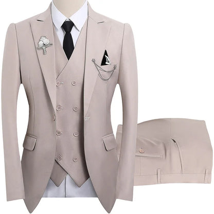 2026 men's dark green three piece suit, (Chinese size) slim fit jacket with vest and pants, wedding party set.