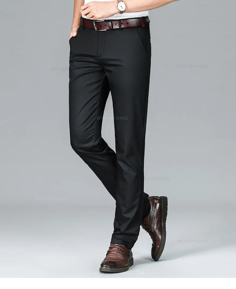 Bamboo Fiber Summer Casual Pants Men's Ultra-thin Iron-free Anti-wrinkle Loose Business Straight Elastic Trousers Brand Clothing