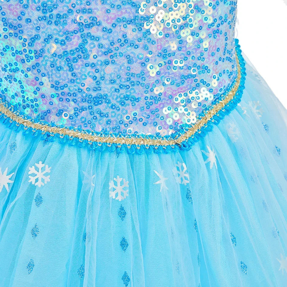 Children Carnival Blue Sequins Elsa Cosplay Dress Girls Elegant Blue Princess Costume Kids Halloween Birthday Party Clothes