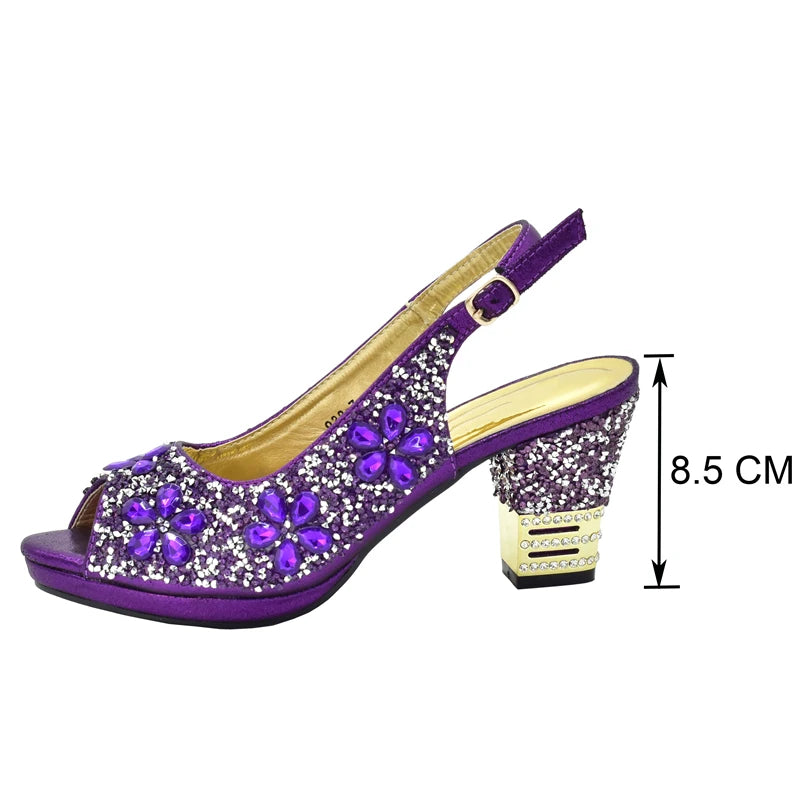 Italian Women Wedding Shoes and Bag Set Decorated with Rhinestone Africa Shoe and Bag Set Plus Size Heels 43 Wedding Shoes Bride