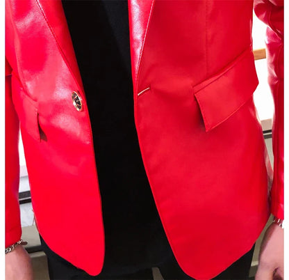 2022 Autumn Leather Jacket Men Slim fit Casual Business Blazer Masculino Solid Color Street Wear Social PU Coat Costume Homme