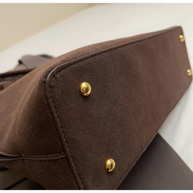 Classic Faux Suede Handbags Women England Style Elegant Shoulder Bags Big Solid Designer Casual Totes Lady Retro Female Packages