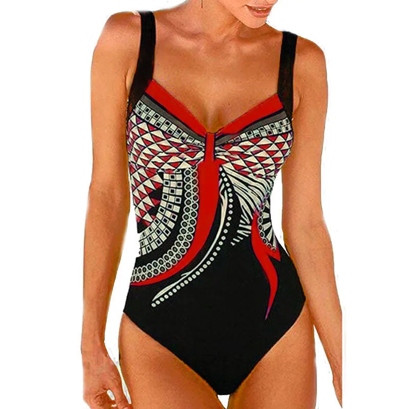 2024 Vintage One Piece Swimsuit Women Swimwear Tummy Control Monokini Sexy Bodysuit Print BathingSuit Female Beachwear Plus Size