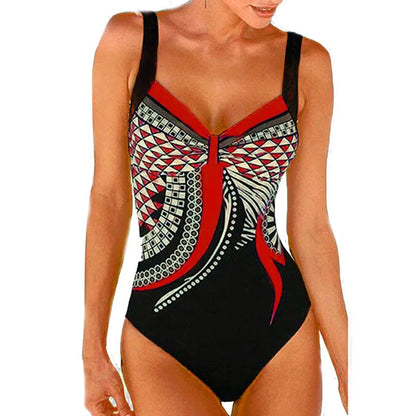 2024 Vintage One Piece Swimsuit Women Swimwear Tummy Control Monokini Sexy Bodysuit Print BathingSuit Female Beachwear Plus Size
