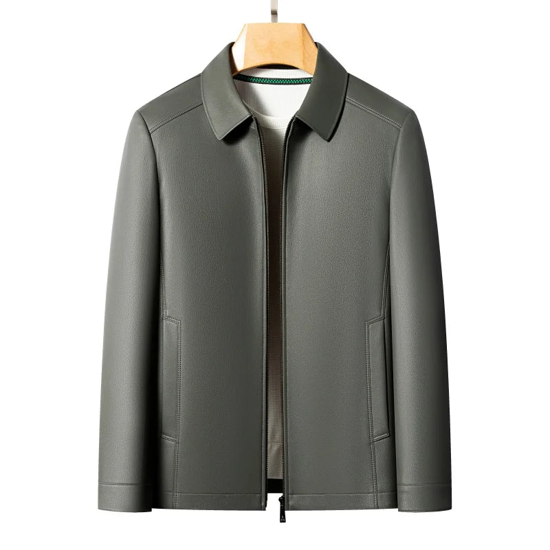 Men's Fashion Casual Large-Sized Goatskin Leather Jacket Lapel Coat High-End Spring Autumn 2025