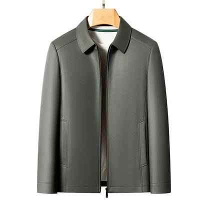 Men's Fashion Casual Large-Sized Goatskin Leather Jacket Lapel Coat High-End Spring Autumn 2025