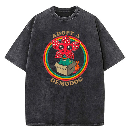 Demogorgon Hawkins Vintage Washed T Shirt Women Men Anime Cotton T Shirt Summer Harajuku Street Tops Clothing