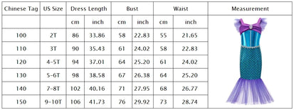 2-10Y Little Kid Mermaid Inspired Princess Clothing Pageant Fairy Role Playing Girl Birthday Party Dress Halloween Siren Cosplay