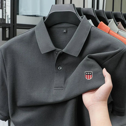 Luxury men's polo shirt brand embroidered short sleeved 100% cotton business casual skin friendly breathable summer new T-shirt