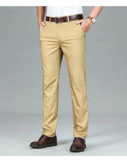 Bamboo Fiber Summer Casual Pants Men's Ultra-thin Iron-free Anti-wrinkle Loose Business Straight Elastic Trousers Brand Clothing