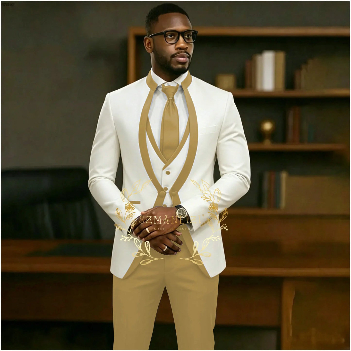 Handsome Formal Tuxedos Suits For Men Wedding Party Dress Slim Fit 3 Pieces Groomsmen Jacket Vest Pant 3 Piece Male Costume