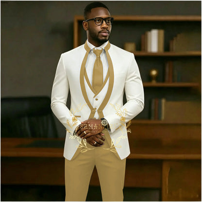 Handsome Formal Tuxedos Suits For Men Wedding Party Dress Slim Fit 3 Pieces Groomsmen Jacket Vest Pant 3 Piece Male Costume