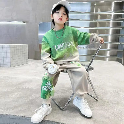 Print Sweatshirt Set Children's Clothing From 8 To 12 Years Korean 2025 Sets Kids Boy Clothes Winter Top Bottom Boys Autumn Suit