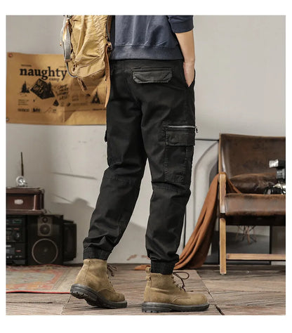 Length Men's Cargo Pant Cotton Stretch Casual Camouflage Trouser Male Camo Cuff Jogger Multi Zip Pocket Outfit Zipper Tied