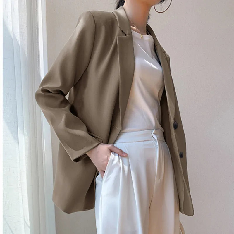 New Solid Color Blazer Coat Female Spring Autumn  Fashion Suit Jacket Ladies 2026  Advanced Long Sleeves Casual Tops Outwear