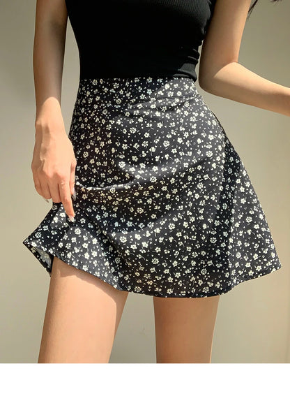 2024 Summer New Retro Vacation Style Small Floral Half Skirt High Waisted Wrap Buttocks Elegant Sweet Slim Short Skirt 06AH