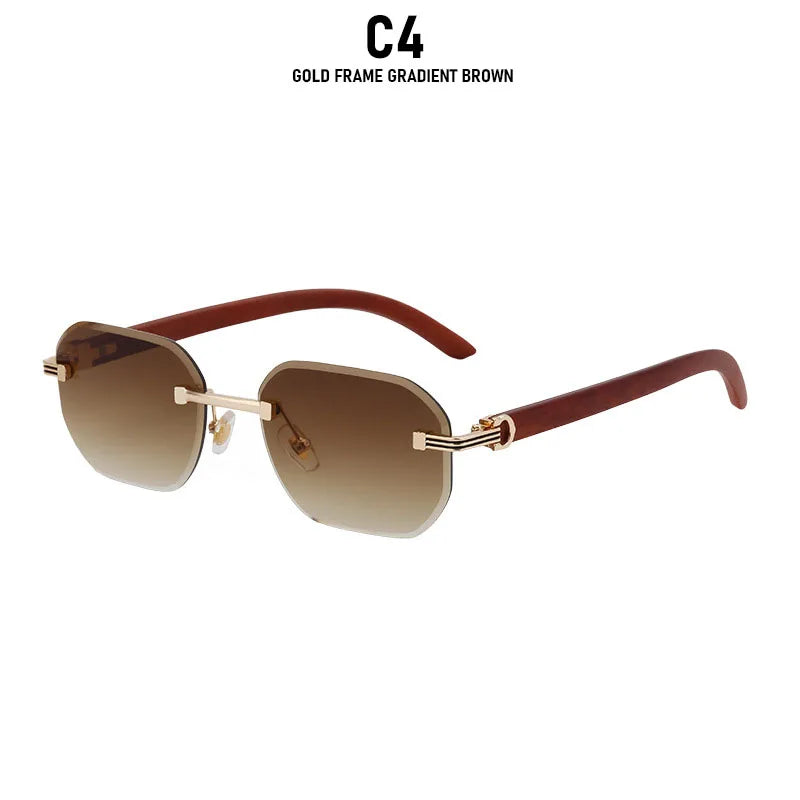 2026 Wooden Rimless Sunglasses Women Trendy Vacation Sunscreen Square Sunglass Men Luxury Vintage Retro Fashion Glasses Occhiali
