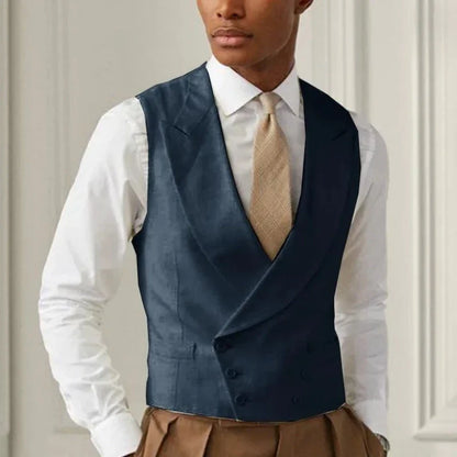 Men Vest White Solid With Lapel Gentleman Business Waistcoat Vintage Regular Slim Wedding Banquet Men Suit Vest