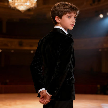 Boys Tuxedo Velvet Blazer Kids Suit Red Christmas New Year Party Gift Clothes Fromal Black  Xmas Birthday Wedding Outifit