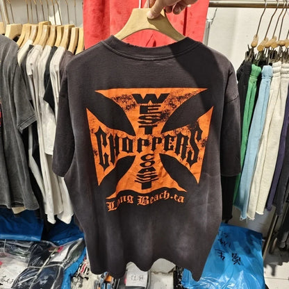 Summer Vintage West Coast Choppers Printed Washing T-Shirt Women Cotton Breathable Retro Biker Style Loose Fit Casual Streetwear