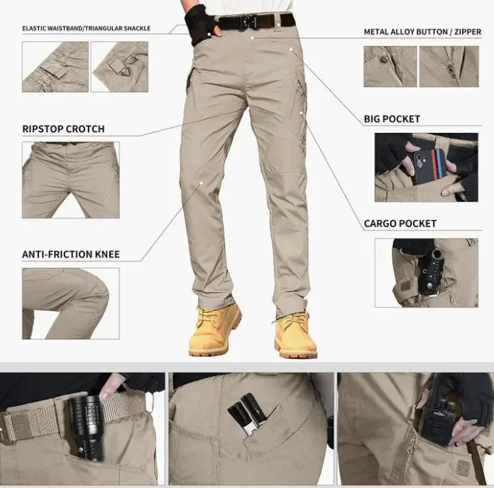 Mens Waterproof Cargo Pants Elastic Multiple Pocket Male Trousers Outdoor Joggers Pant Plus Size Tactical Hiking Pants