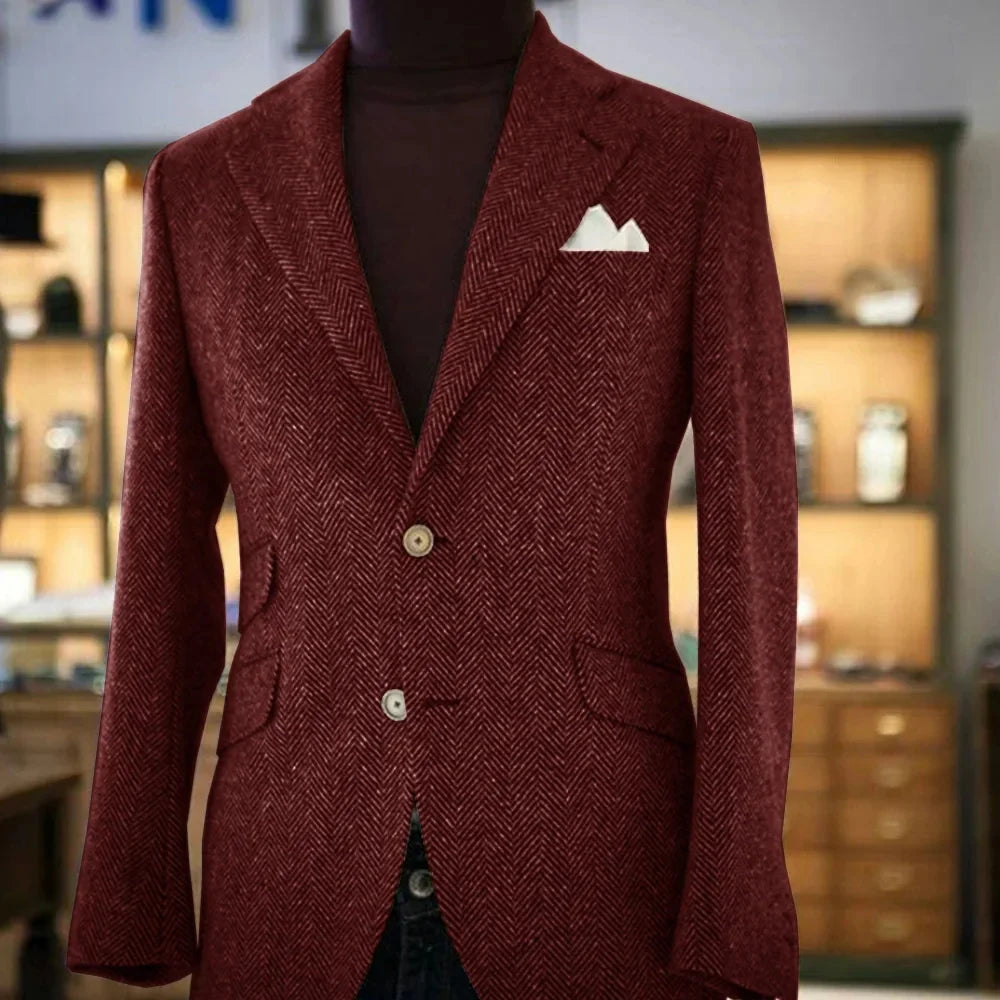 Mens Casual Suit Jacket Herringbone Single Breasted Business Blazer Fashion Slim Fit Comfortable Elegant Men's Outerwear Coats
