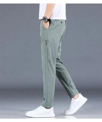 Ice silk men's pants 2026 summer new black gray thin business casual pants outdoor elastic breathable straight leg sports pants