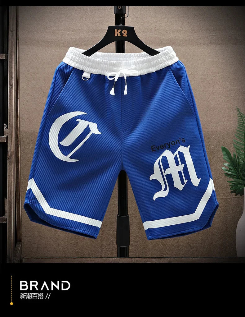 2025 Summer Men's Running Shorts Casual Jogging Sport Short Pants patchwork Print Drawstring Loose Dry Gym Sports Shorts