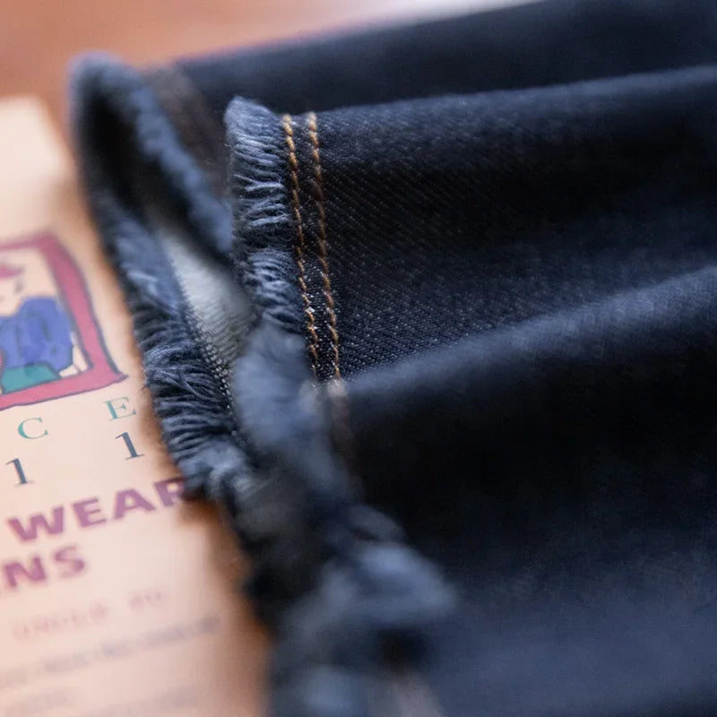 Autumn Casual Jeans for Men Washed Double Pleated Baggy Straight Denim Trousers Mid-rise Zipper Wear-resistant Jeans