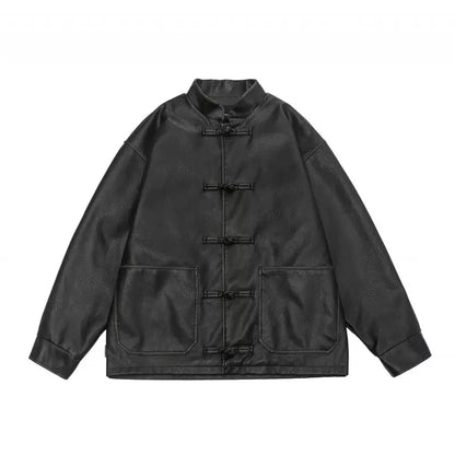 Spring Cool Oversized Vintage Distressed Pu Leather Jacket Men Elegant Luxury Designer Chinese Style Clothes 2024