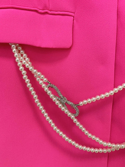 HIGH STREET Newest 2026 Designer Stylish Fashion Women's Pearls Chain Diamonds Beaded Hollow Out Bow Sleeve Blazer Dress