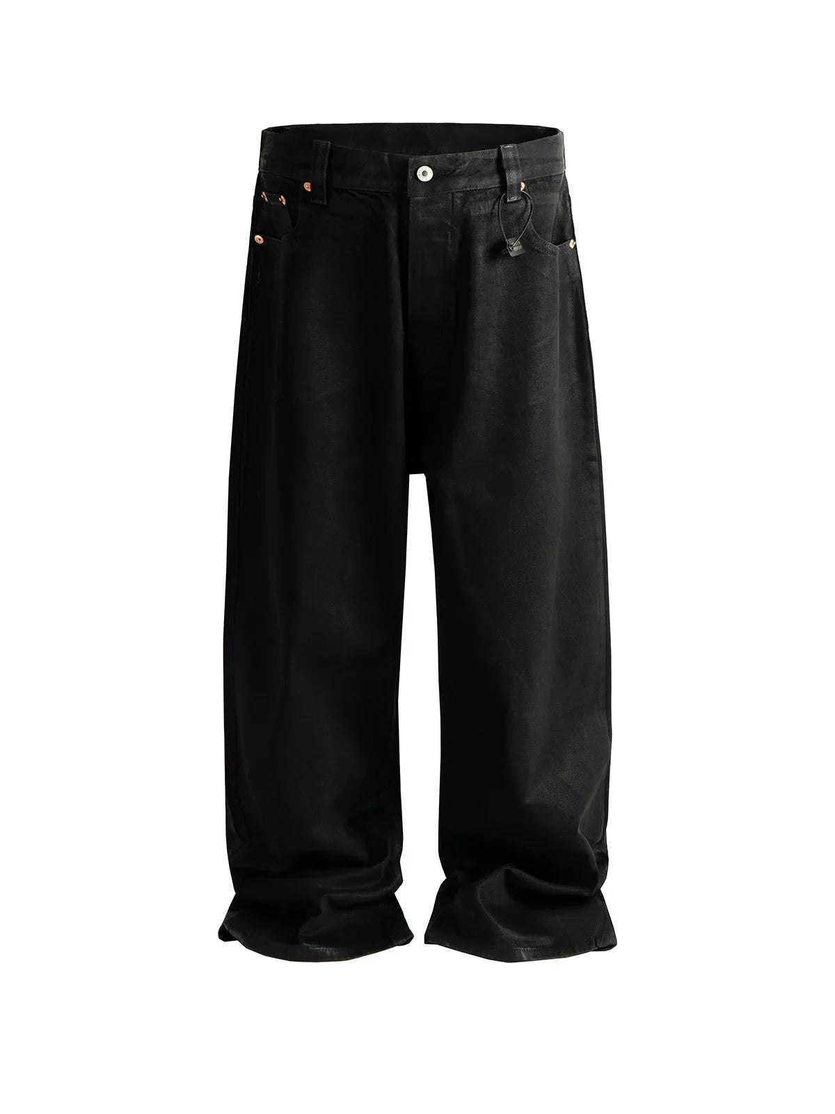 Men's Jeans Cotton Denim Casual Straight Leg Brush Wax Coating Black Pants ZJ086