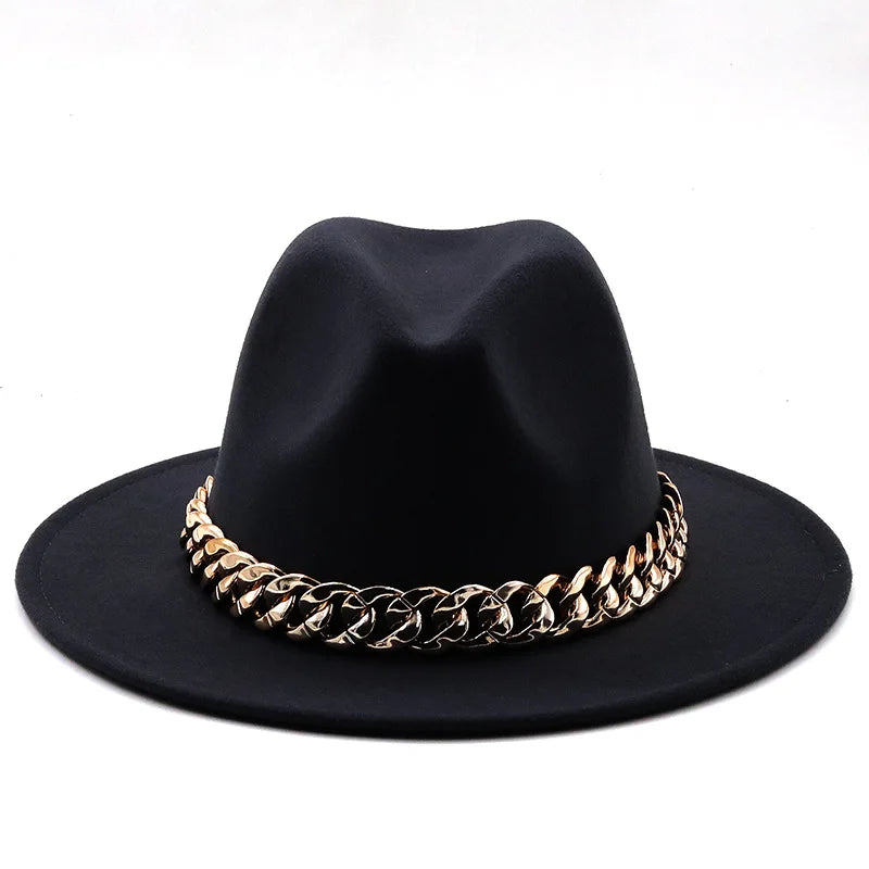 Hat For Women Autumn Winter New Party Jazz Fedora Hats With Fashion Luxury Oversized Chain Accessory Bag Two-piece Set